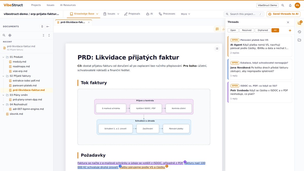 VibeStruct: specifikace modulu ERP s diagramem a diskusními vlákny